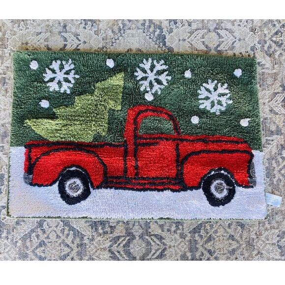 Christmas St Nicholas Square Farm Red Truck Bath Bathroom Door Mat Rug 20x30 Ind - Picture 8 of 8